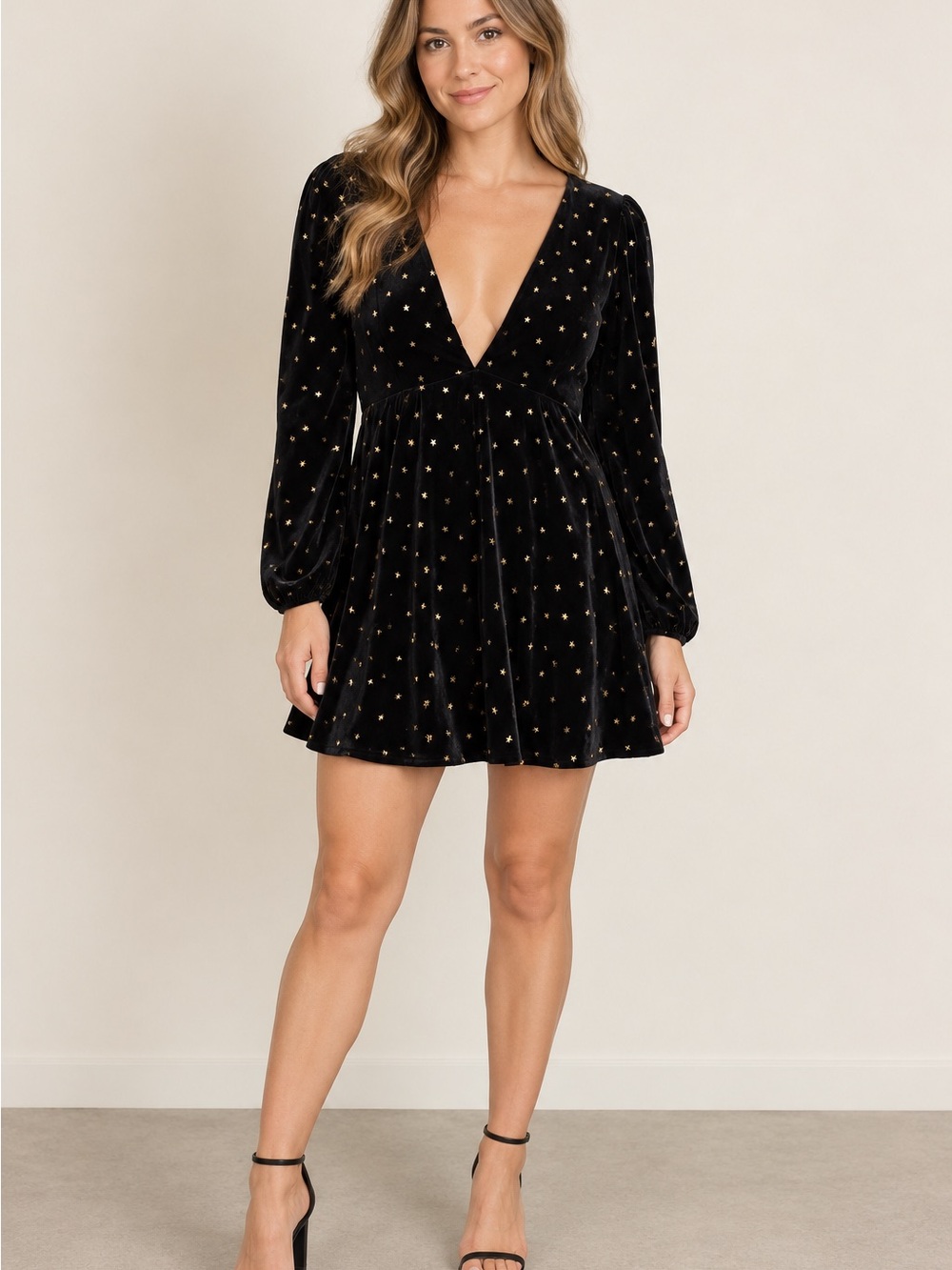 NWOT Buddy Love Black Velvet Mini Dress with Gold Dot Embellishments SZ Med